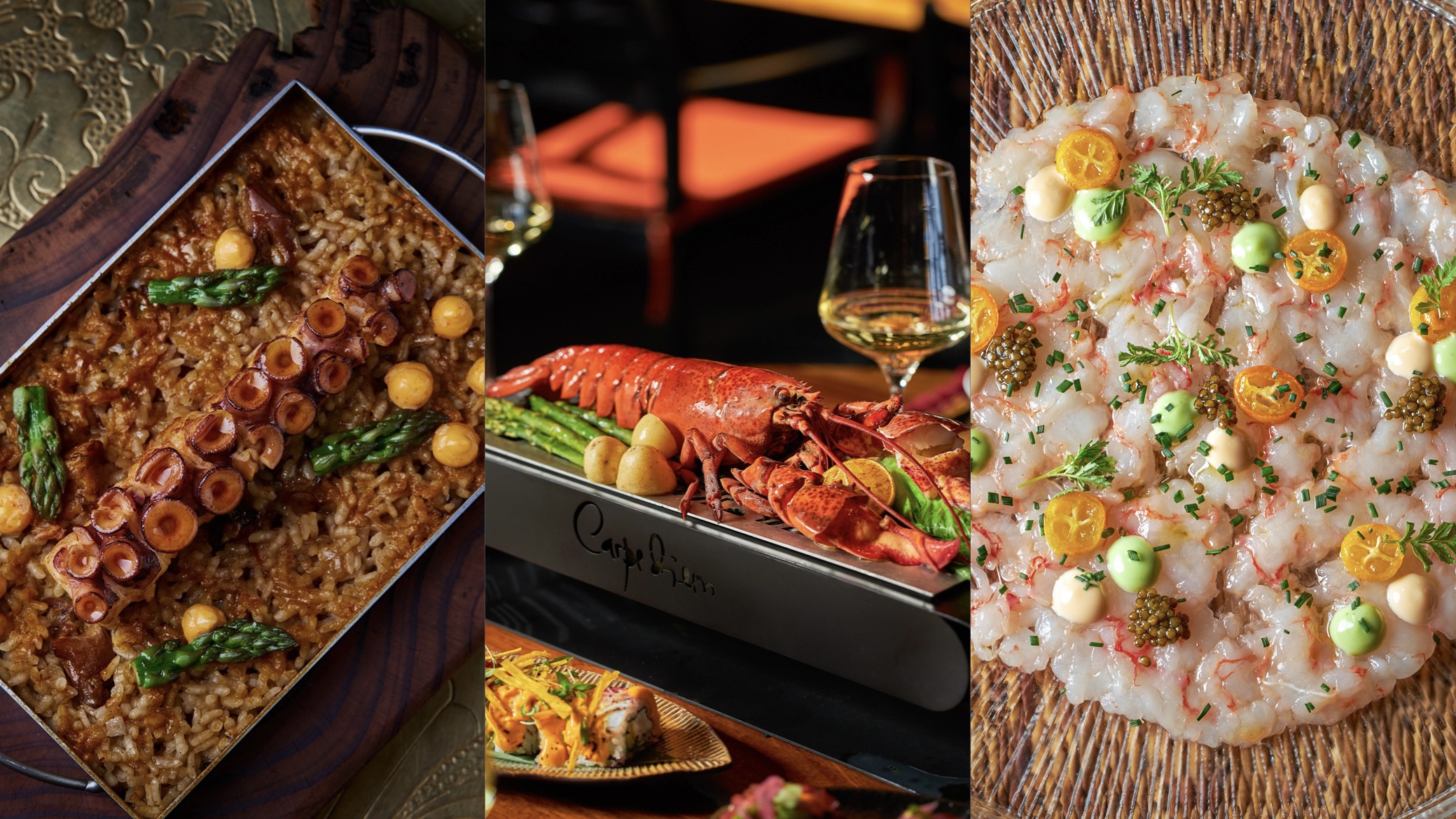 Arroz Mediterráneo - Bogavante a la Brasa - Carpaccio de Gamba Roja