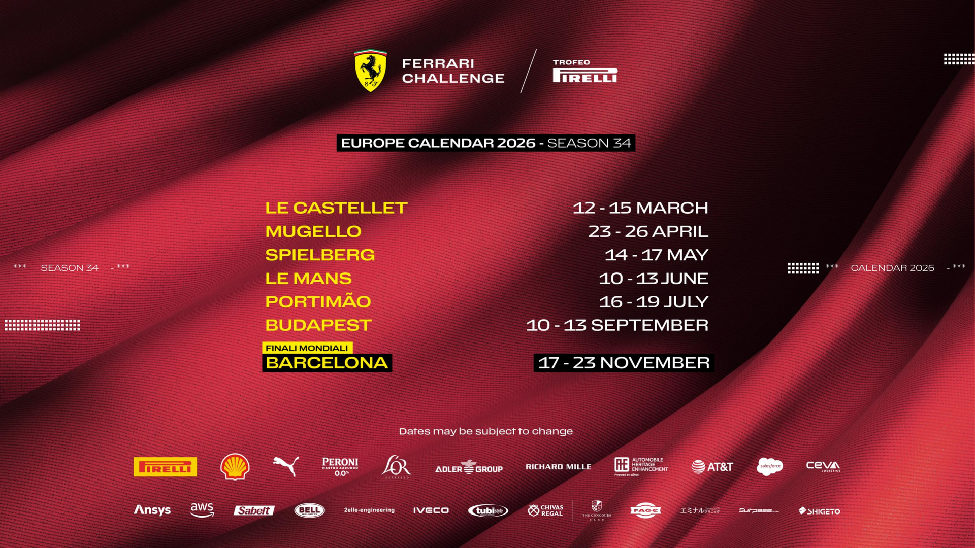 Ferrari Challenge Europe 2026 Calendar