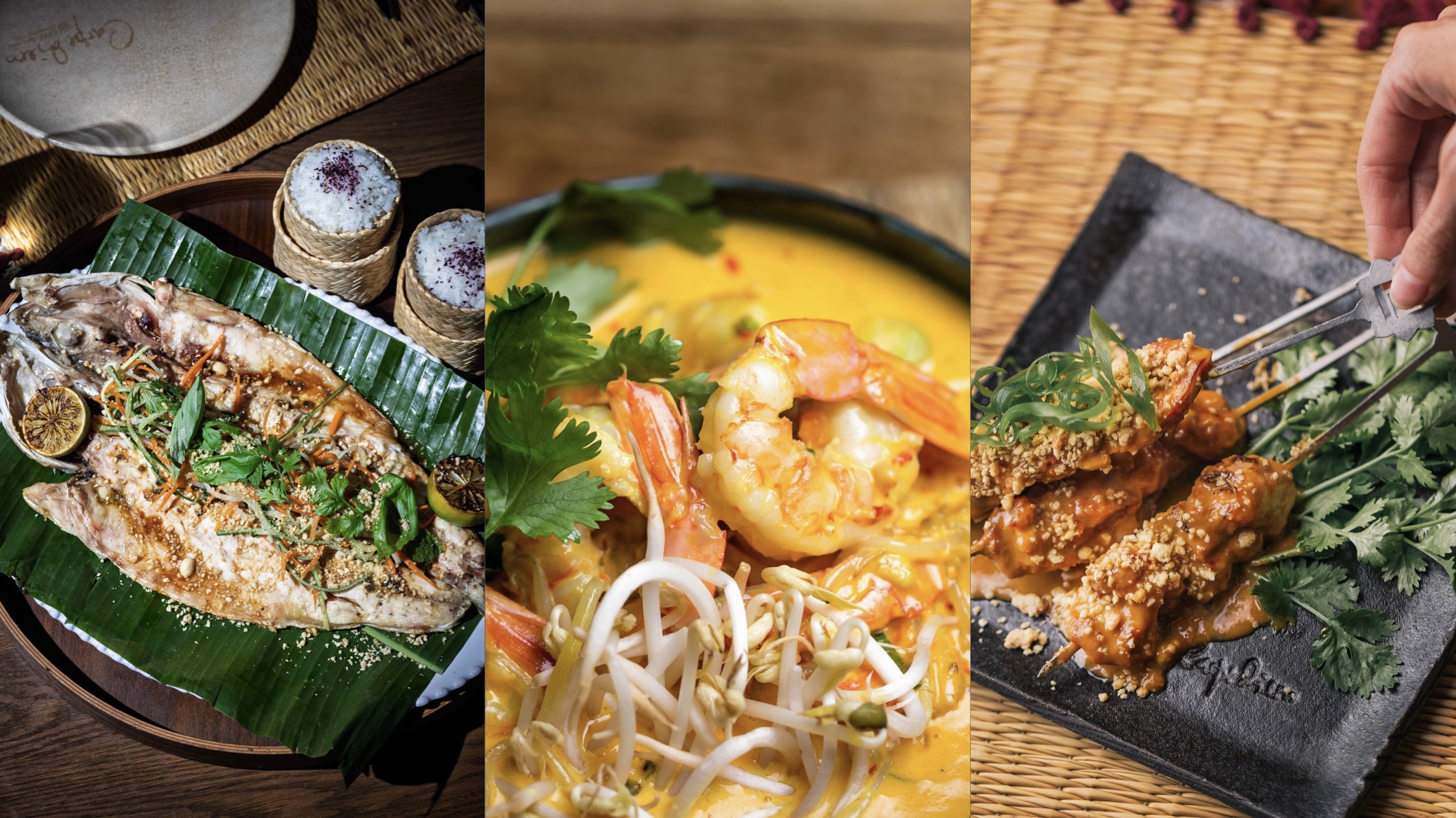 Lubina Thai - Curry Amarillo - Brocheta Satay