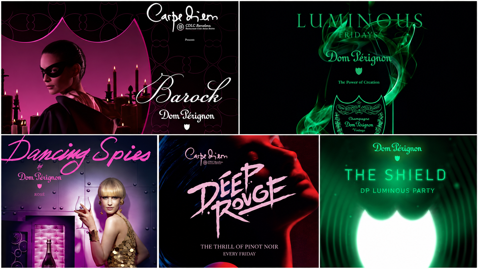 Dom Pérignon en CDLC Barcelona Barock, Luminous, Dancing Spies, Deep Rouge y The Shield.